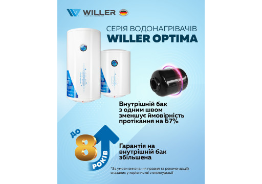 Термін гарантії на бак водонагрівачів серії Optima підвищено до 8 років